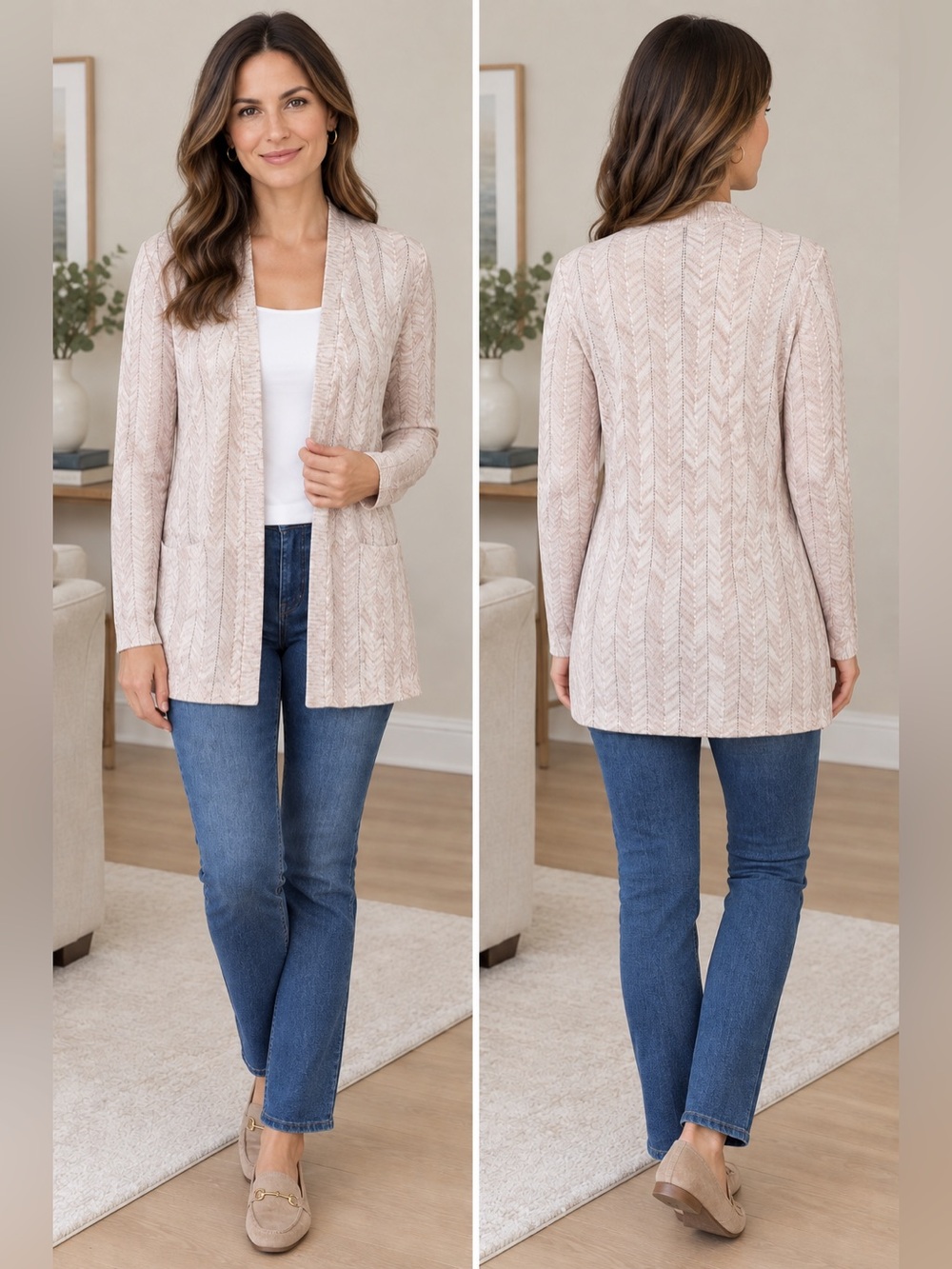 White House Black Market Blush Chevron Open-Front Cardigan